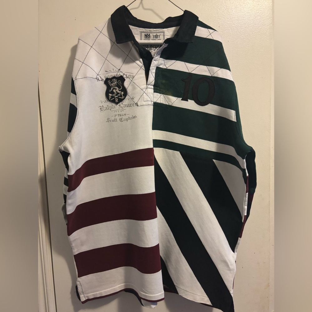 Men’s Polo Ralph Lauren Patchwork long sleeve rugby classic size XL